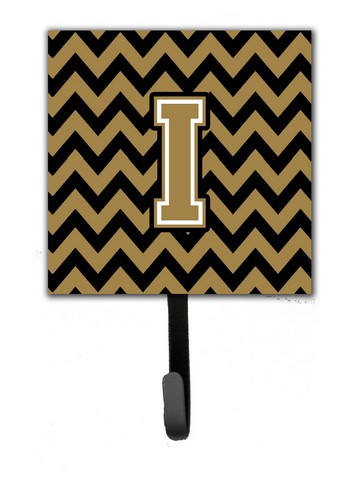 Picture of Carolines Treasures CJ1050-ISH4 Letter I Chevron Black & Gold Leash or Key Holder, 6 x 1.25 x 4.25 in.