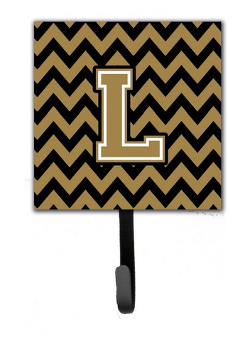 Picture of Carolines Treasures CJ1050-LSH4 Letter L Chevron Black & Gold Leash or Key Holder, 6 x 1.25 x 4.25 in.