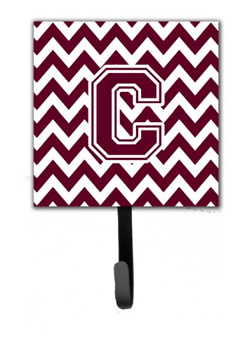 Letter C Chevron Maroon & White Leash or Key Holder, 6 x 1.25 x 4.25 in.