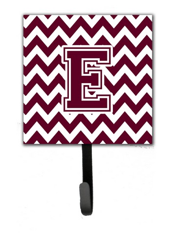 Letter E Chevron Maroon & White Leash or Key Holder, 6 x 1.25 x 4.25 in.