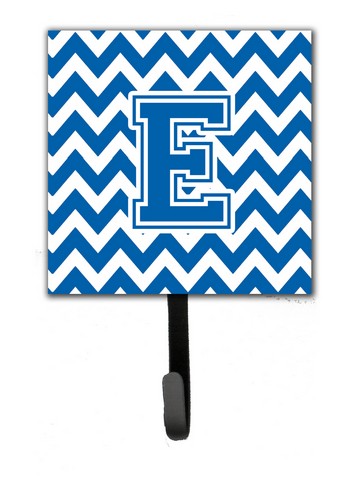 Letter E Chevron Blue & White Leash or Key Holder, 6 x 1.25 x 4.25 in.