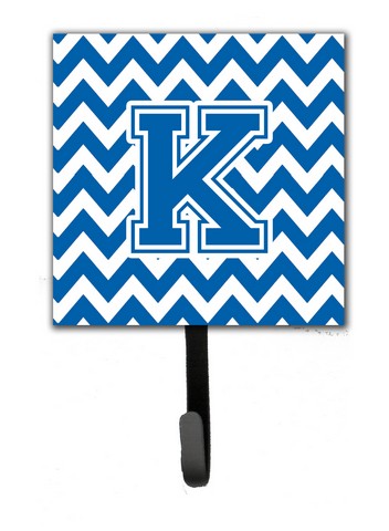 Letter K Chevron Blue & White Leash or Key Holder, 6 x 1.25 x 4.25 in.