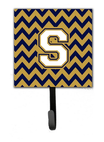 Letter S Chevron Navy Blue & Gold Leash or Key Holder