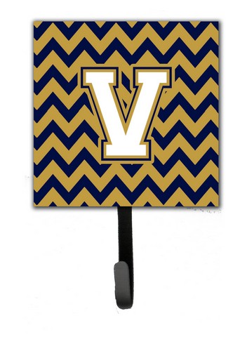 CJ1057-VSH4 Letter V Chevron Navy Blue & Gold Leash or Key Holder