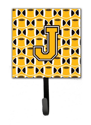 Picture of Carolines Treasures CJ1080-JSH4 Letter J Football Black, Old Gold & White Leash or Key Holder