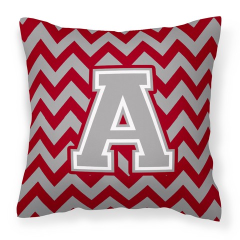 Picture of Carolines Treasures CJ1043-APW1414 Letter A Chevron Crimson & Grey Fabric Decorative Pillow