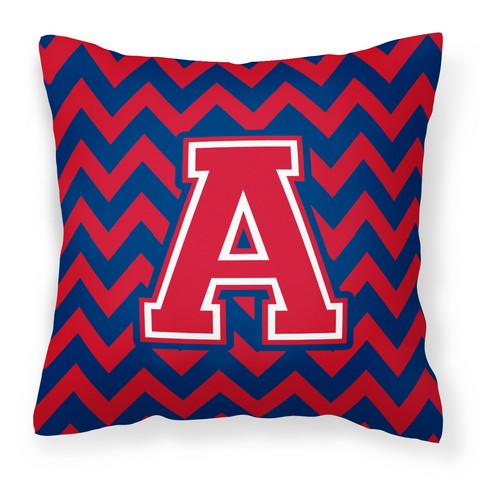Letter A Chevron Yale Blue & Crimson Fabric Decorative Pillow