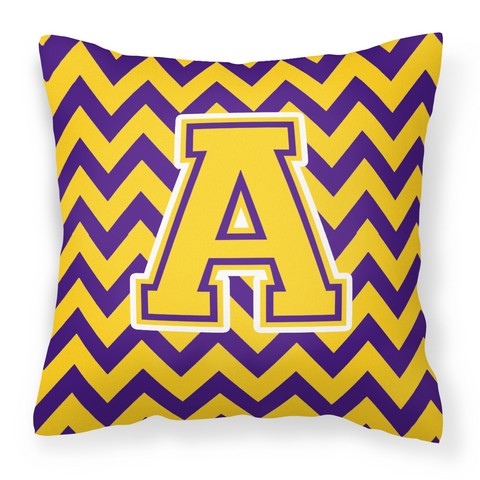 Picture of Carolines Treasures CJ1041-APW1414 Letter A Chevron Purple & Gold Fabric Decorative Pillow, 14 x 3 x 14 in.