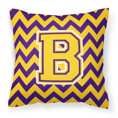 Letter B Chevron Purple & Gold Fabric Decorative Pillow - 14 x 3 x 14 in.