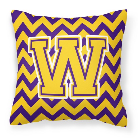 Letter W Chevron Purple & Gold Fabric Decorative Pillow - 14 x 3 x 14 in.