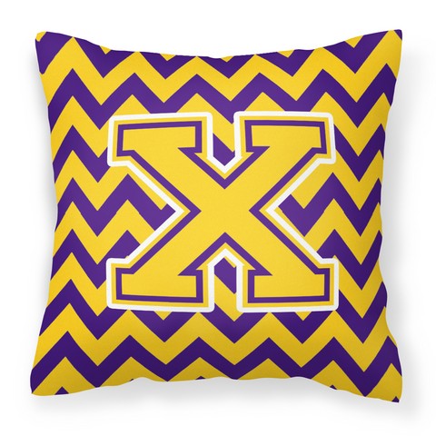 Picture of Carolines Treasures CJ1041-XPW1414 Letter X Chevron Purple & Gold Fabric Decorative Pillow, 14 x 3 x 14 in.