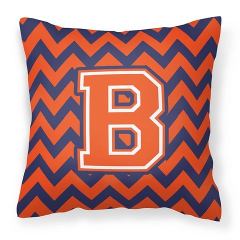 Letter B Chevron Orange & Blue Fabric Decorative Pillow - 14 x 3 x 14 in.