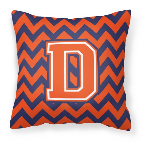 Letter D Chevron Orange & Blue Fabric Decorative Pillow - 14 x 3 x 14 in.