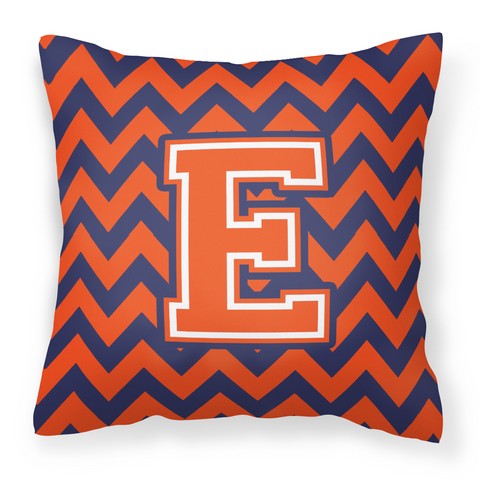 Letter E Chevron Orange & Blue Fabric Decorative Pillow - 14 x 3 x 14 in.