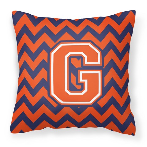 Letter G Chevron Orange & Blue Fabric Decorative Pillow - 14 x 3 x 14 in.