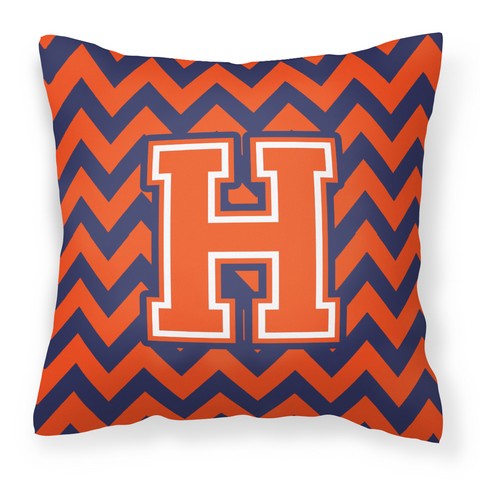 Letter H Chevron Orange & Blue Fabric Decorative Pillow - 14 x 3 x 14 in.