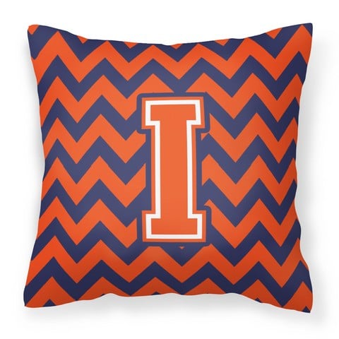 Letter I Chevron Orange & Blue Fabric Decorative Pillow - 14 x 3 x 14 in.