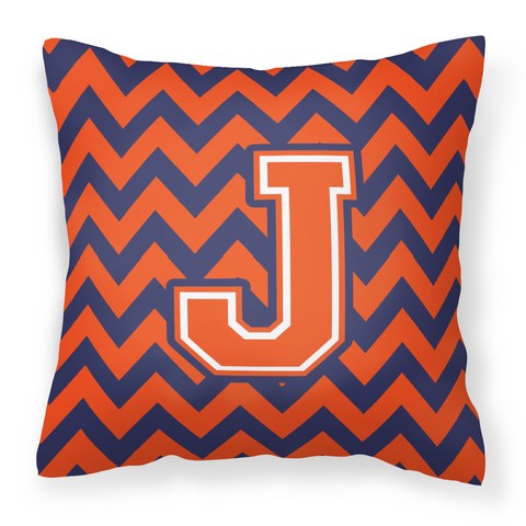 Letter J Chevron Orange & Blue Fabric Decorative Pillow - 14 x 3 x 14 in.