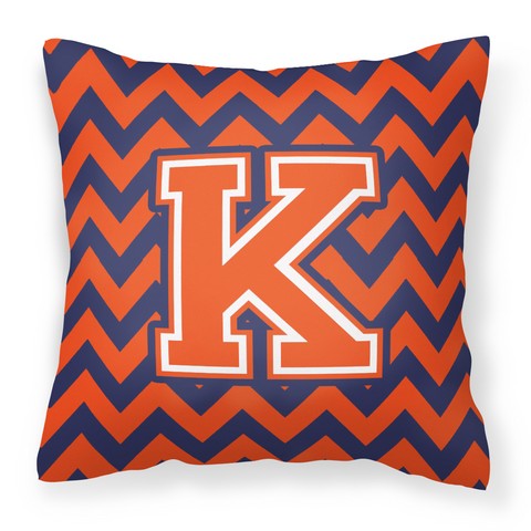 Letter K Chevron Orange & Blue Fabric Decorative Pillow - 14 x 3 x 14 in.