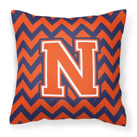 Letter N Chevron Orange & Blue Fabric Decorative Pillow - 14 x 3 x 14 in.