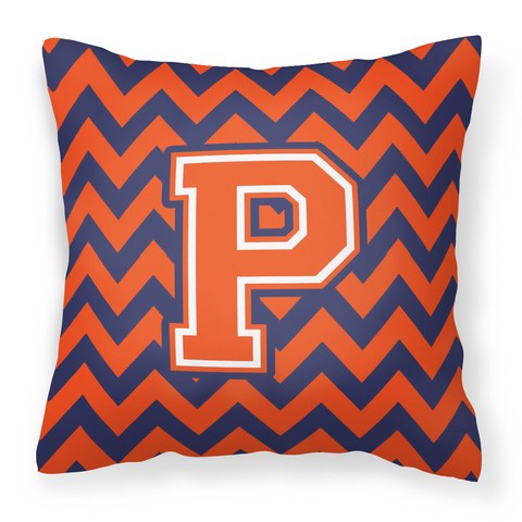 Letter P Chevron Orange & Blue Fabric Decorative Pillow - 14 x 3 x 14 in.