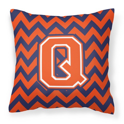 Letter Q Chevron Orange & Blue Fabric Decorative Pillow - 14 x 3 x 14 in.