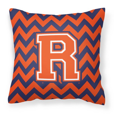 Letter R Chevron Orange & Blue Fabric Decorative Pillow - 14 x 3 x 14 in.