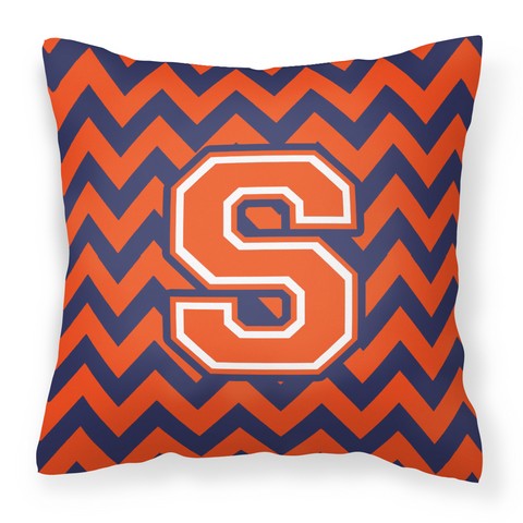 Letter S Chevron Orange & Blue Fabric Decorative Pillow - 14 x 3 x 14 in.