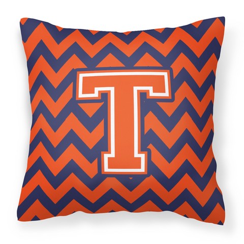 Picture of Carolines Treasures CJ1042-TPW1414 Letter T Chevron Orange & Blue Fabric Decorative Pillow, 14 x 3 x 14 in.