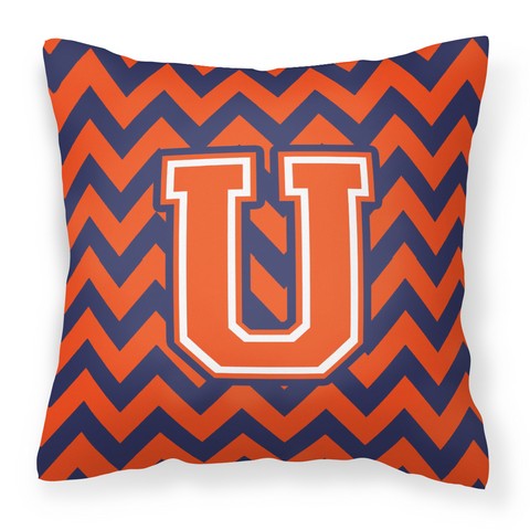 Letter U Chevron Orange & Blue Fabric Decorative Pillow - 14 x 3 x 14 in.