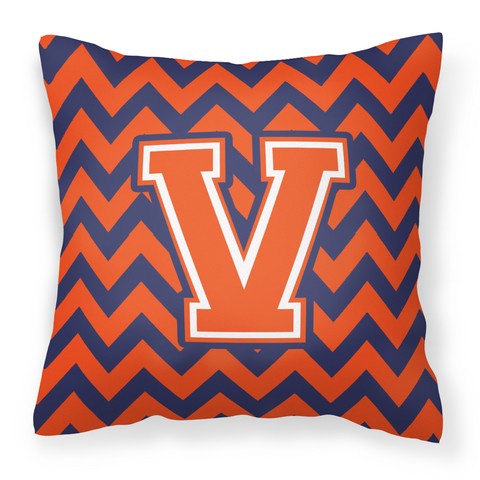 Letter V Chevron Orange & Blue Fabric Decorative Pillow - 14 x 3 x 14 in.