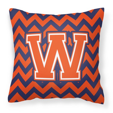 Letter W Chevron Orange & Blue Fabric Decorative Pillow - 14 x 3 x 14 in.