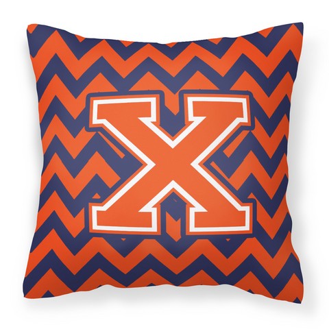 Letter X Chevron Orange & Blue Fabric Decorative Pillow - 14 x 3 x 14 in.