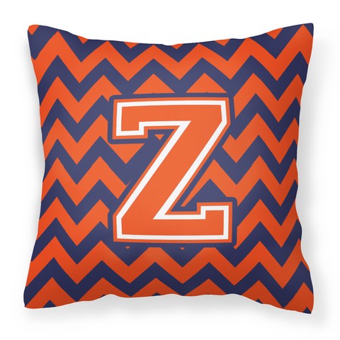 Letter Z Chevron Orange & Blue Fabric Decorative Pillow - 14 x 3 x 14 in.