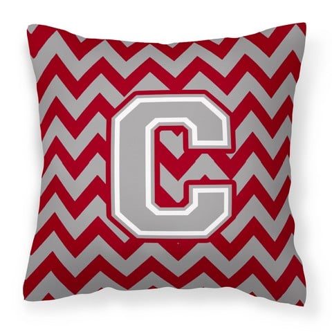 CJ1043-CPW1414 Letter C Chevron Crimson & Grey Fabric Decorative Pillow