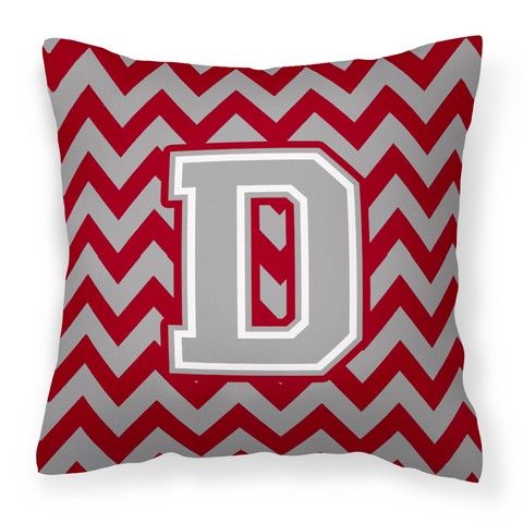CJ1043-DPW1414 Letter D Chevron Crimson & Grey Fabric Decorative Pillow