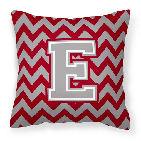 Letter E Chevron Crimson & Grey Fabric Decorative Pillow