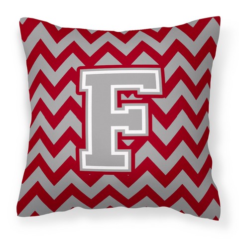 CJ1043-FPW1414 Letter F Chevron Crimson & Grey Fabric Decorative Pillow