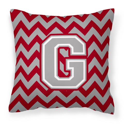 CJ1043-GPW1414 Letter G Chevron Crimson & Grey Fabric Decorative Pillow