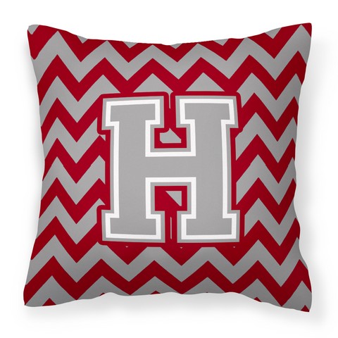 CJ1043-HPW1414 Letter H Chevron Crimson & Grey Fabric Decorative Pillow