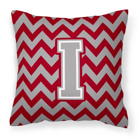 CJ1043-IPW1414 Letter I Chevron Crimson & Grey Fabric Decorative Pillow
