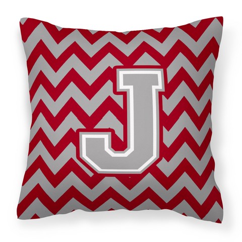 CJ1043-JPW1414 Letter J Chevron Crimson & Grey Fabric Decorative Pillow