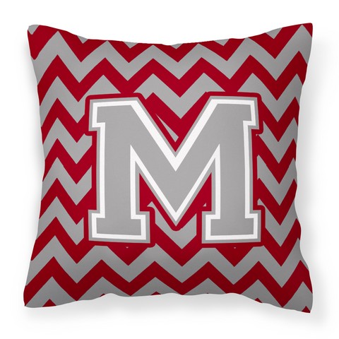 CJ1043-MPW1414 Letter M Chevron Crimson & Grey Fabric Decorative Pillow
