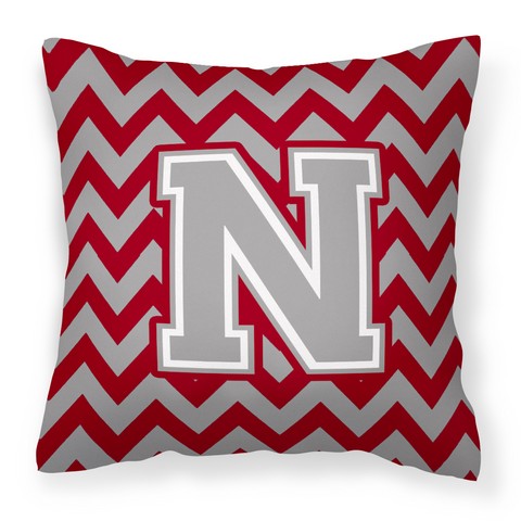 CJ1043-NPW1414 Letter N Chevron Crimson & Grey Fabric Decorative Pillow