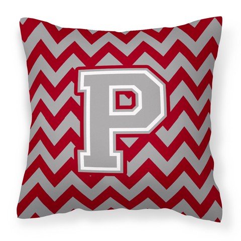 CJ1043-PPW1414 Letter P Chevron Crimson & Grey Fabric Decorative Pillow
