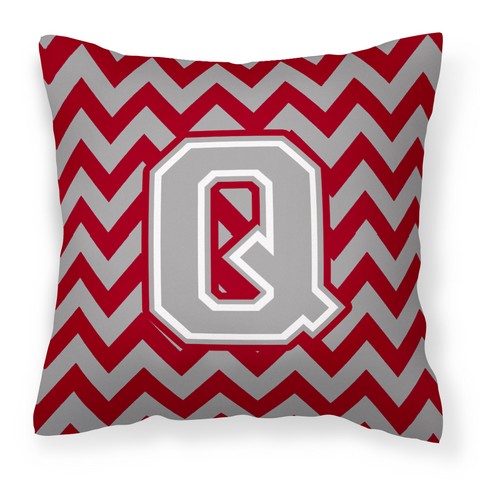 Picture of Carolines Treasures CJ1043-QPW1414 Letter Q Chevron Crimson & Grey Fabric Decorative Pillow