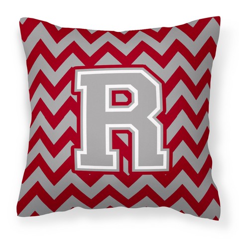 CJ1043-RPW1414 Letter R Chevron Crimson & Grey Fabric Decorative Pillow