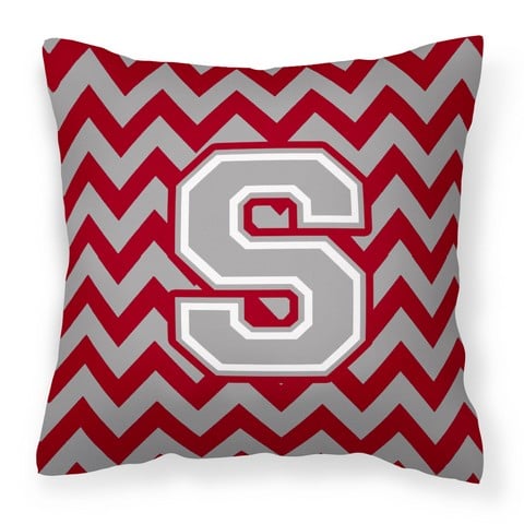 CJ1043-SPW1414 Letter S Chevron Crimson & Grey Fabric Decorative Pillow
