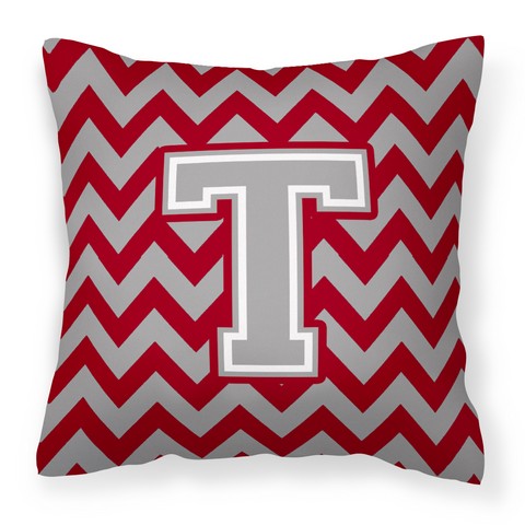 CJ1043-TPW1414 Letter T Chevron Crimson & Grey Fabric Decorative Pillow