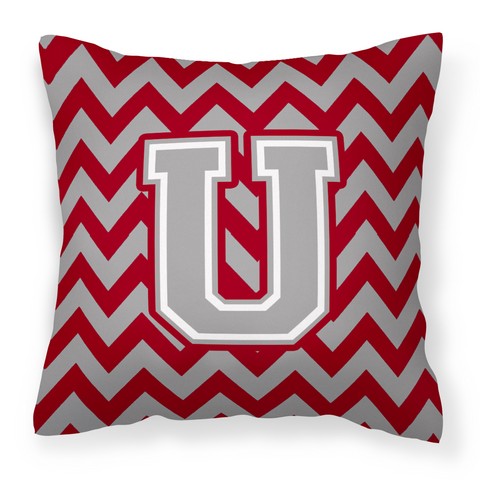 CJ1043-UPW1414 Letter U Chevron Crimson & Grey Fabric Decorative Pillow